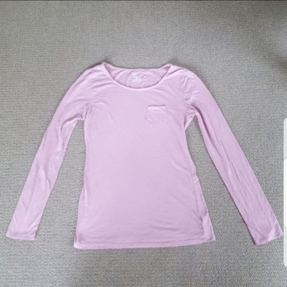 Gap Pink Long Sleeve Cotton Pocket Fitted T-Shirt